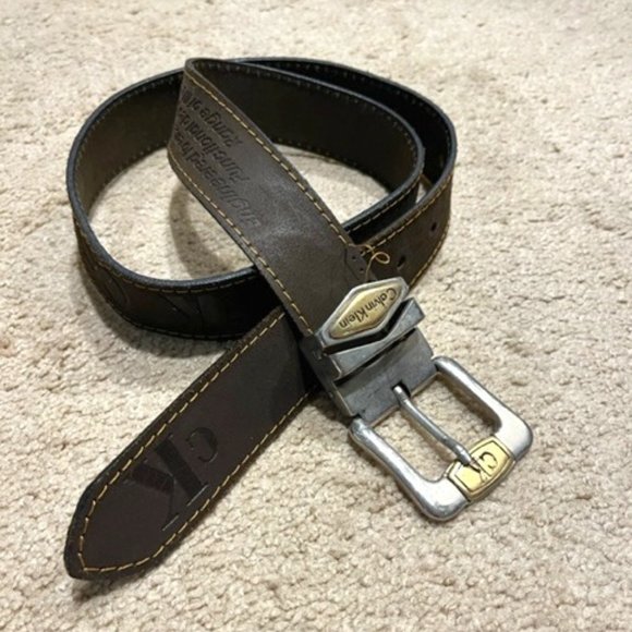 VTG Calvin Klein Western Style Brown Stitched Leather Belt 110cm XL